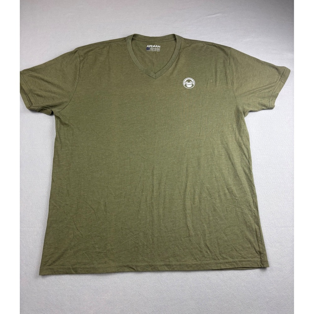 Apeman Strong Shirt Mens 2X Olive Green V-Neck Graphic Logo Gym Powerlifting